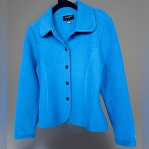 Invisible World Juneau Alaska Women Wool Long Sleeve Button Up Blue Jacket Small